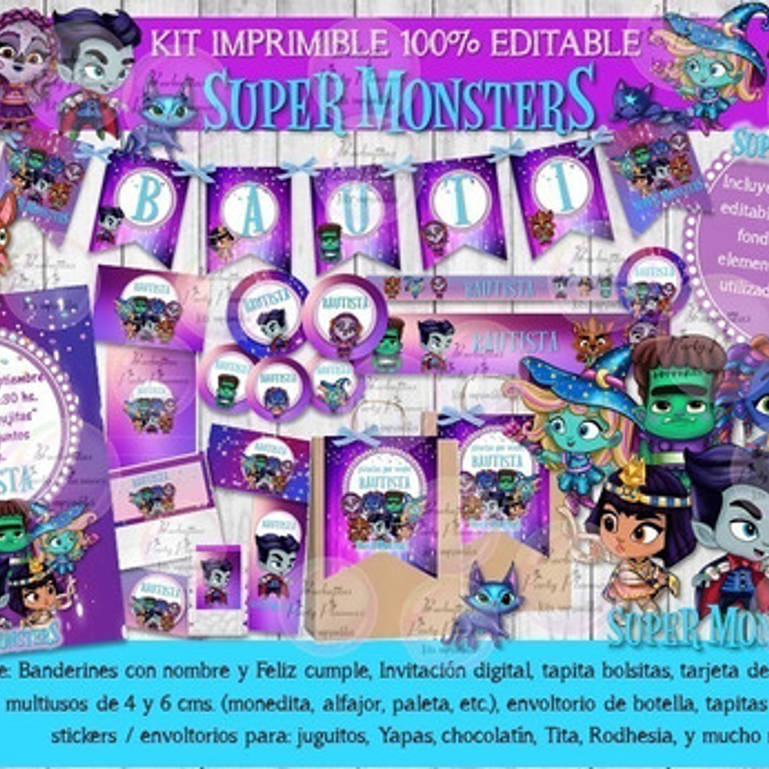 Kit Imprimible Candy Super Monsters Monstruos 100% Editable 1