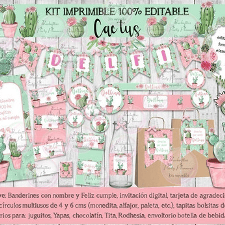 Kit Imprimible Candy Bar Cactus Suculentas 100% Editable 1