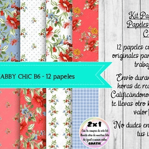 Papeles Digitales Fondos Shabby Chic Vintage Rojo Celeste B6
