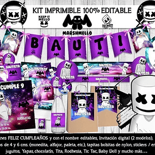 Kit Imprimible Candy Bar Dj Marshmello 100% Editable