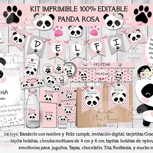 Kit Imprimible Candy Bar Panda Pandita Rosa 100% Editable
