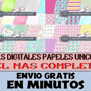 Pack Digital Gigante Papeles Clipart Unicornio Full Completo