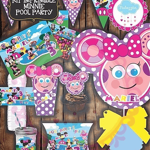 Kit Imprimible Editable Minnie Pool Party