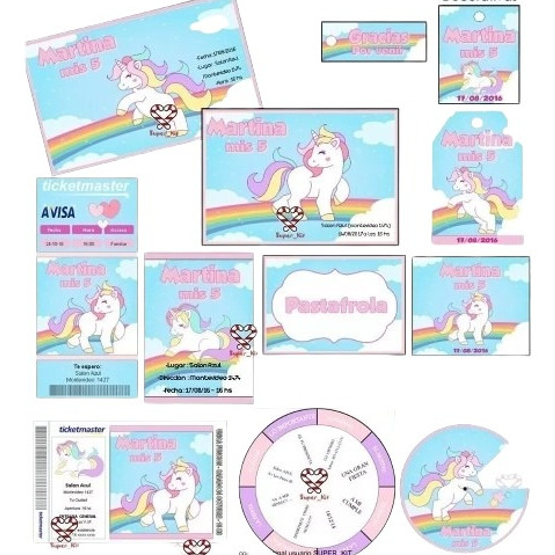 Kit Imprimible Unicornio Arcoiris Editable 2