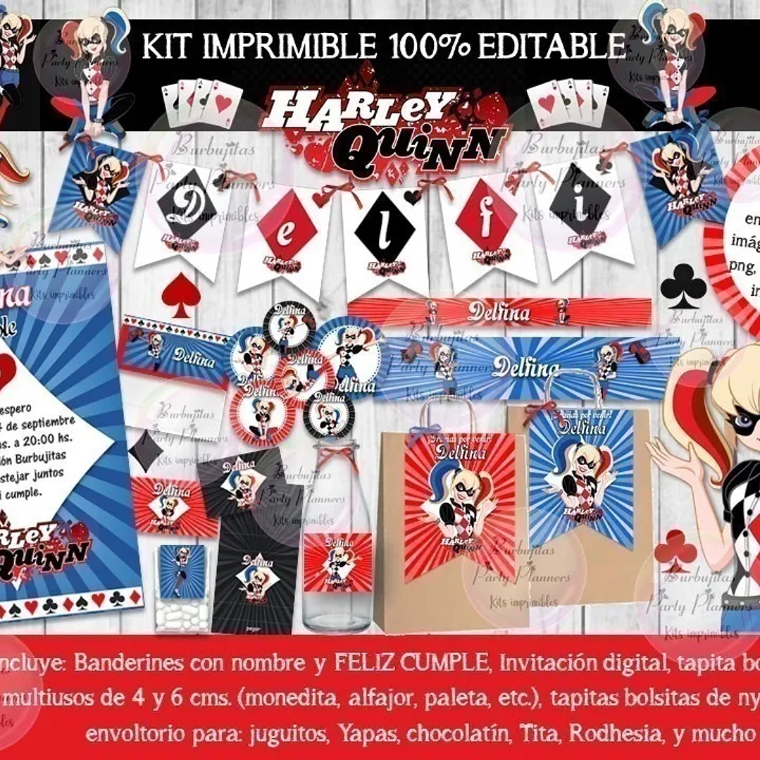 Kit Imprimible Candy Bar Harley Quinn 100% Editable 1