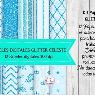 Papeles Fondos Digitales Glitter Brillo Celeste 