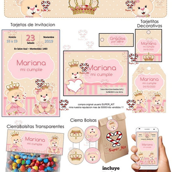 Kit Imprimible Osita Princesa Editable 2