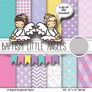 Kit Imprimible  Bautismo 7 - 12 Fondos Y 3 Imágenes