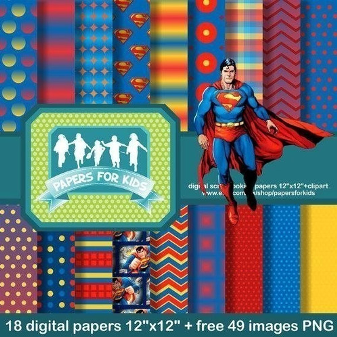 Kit Imprimible Superman 50 Clipart 18 Fondos 1