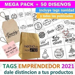 Kit Imprimible Tags Emprendedor Mega Pack + 50 Modelos