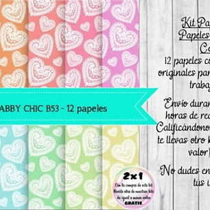 Papeles Digitales Shabby Chic Corazones Arco Iris B53