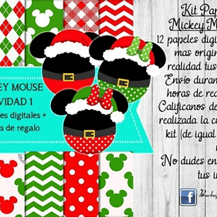 Papeles Fondos Digitales Mickey Mouse Navidad 1 Kit