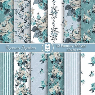 Kit Imprimible Rosas Azules 12Fondos