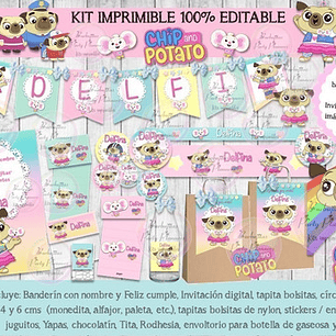 Kit Imprimible Candy Bar Chip Y Potato 100% Editable