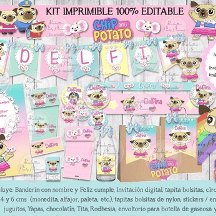 Kit Imprimible Candy Bar Chip Y Potato 100% Editable 1