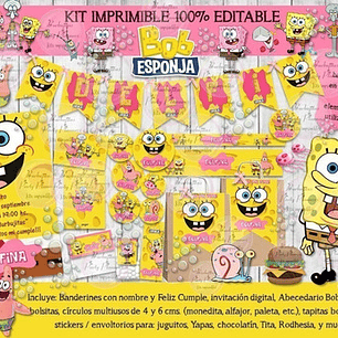 Kit Imprimible Candy Bar Bob Esponja Rosa 100% Editable