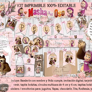 Kit Imprimible Candy Bar Masha Y El Oso Shabby 100% Editable