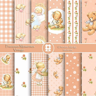 Kit Imprimible Preciosos Momentos Vintage 12 Fondos