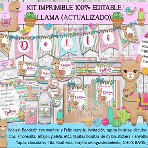 Kit Imprimible Candy Bar Llama 100% Editable