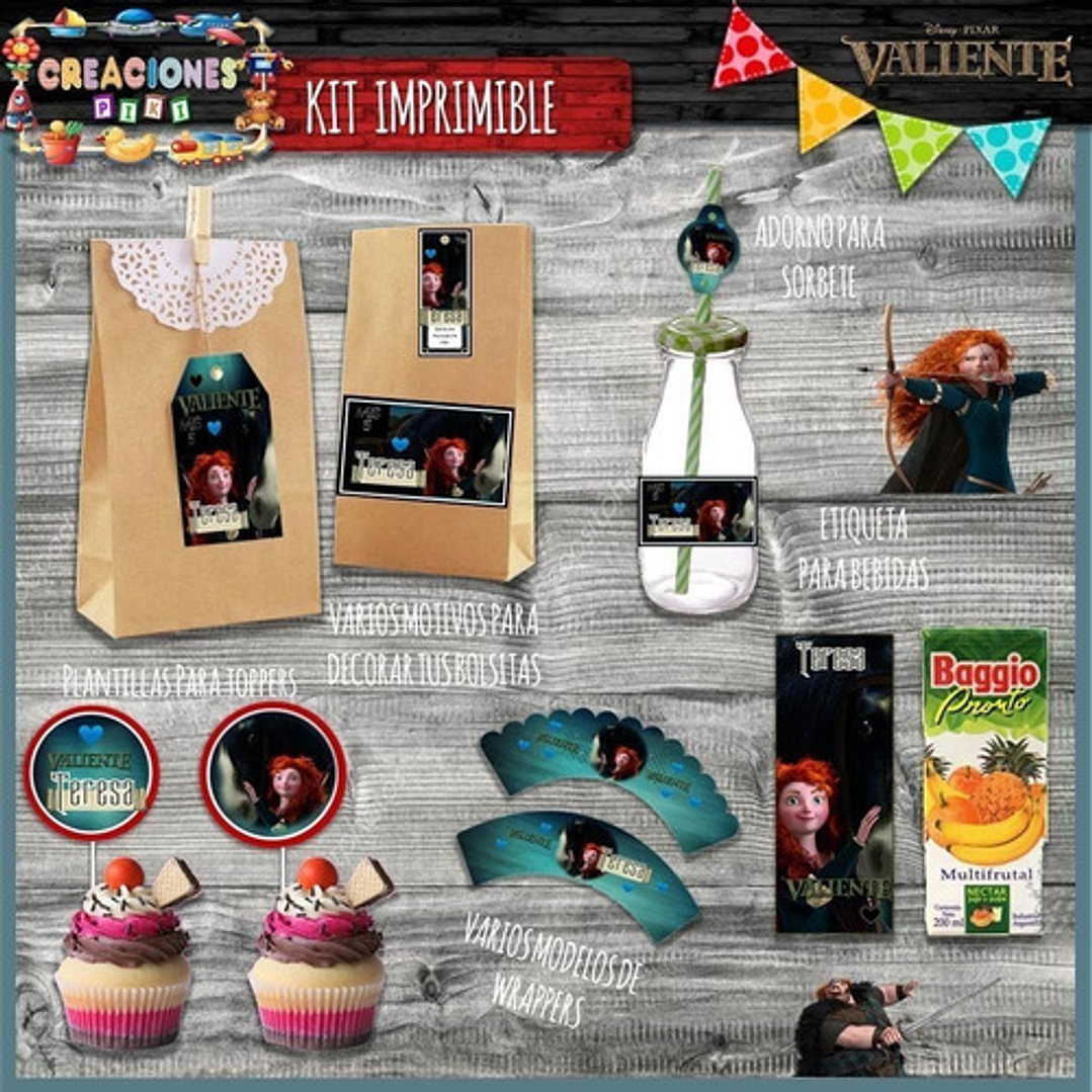 Kit Imprimible Candy Bar Valiente Merida Modelo 2 Completo 3