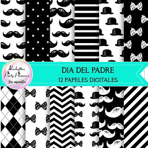 Papeles Digitales Blanco Negro Dia Del Padre Bigote Moño P1