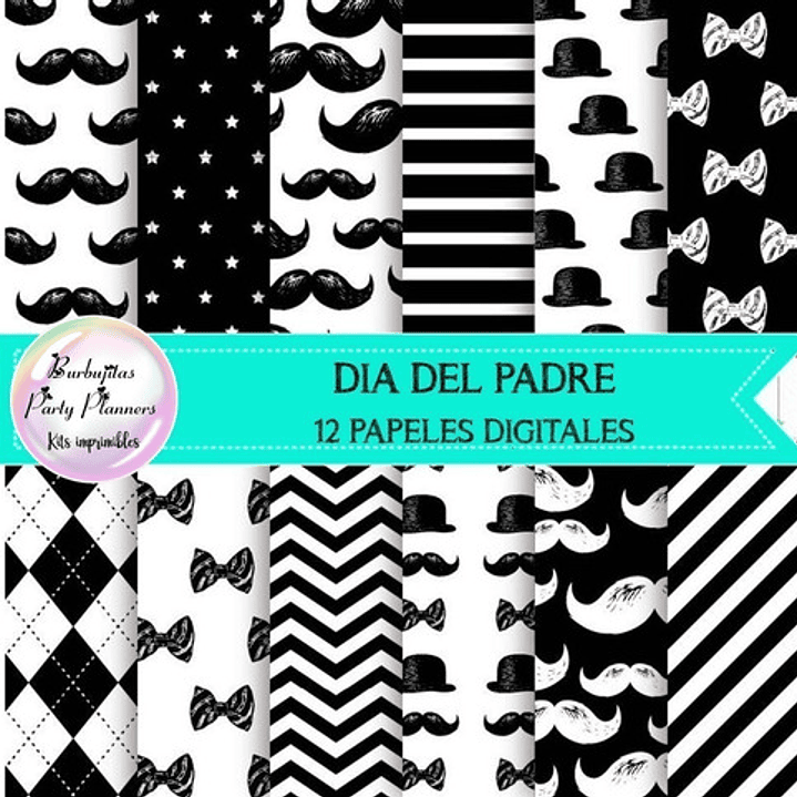 Papeles Digitales Blanco Negro Dia Del Padre Bigote Moño P1 1