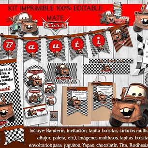 Kit Imprimible Candy Bar Mate Pelicula Cars 100% Editable