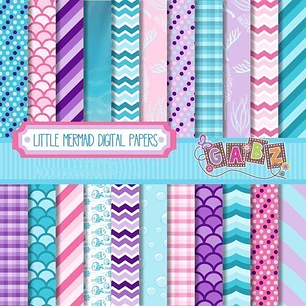 Kit Imprimible Sirenita Papers 2- 22 Fondos