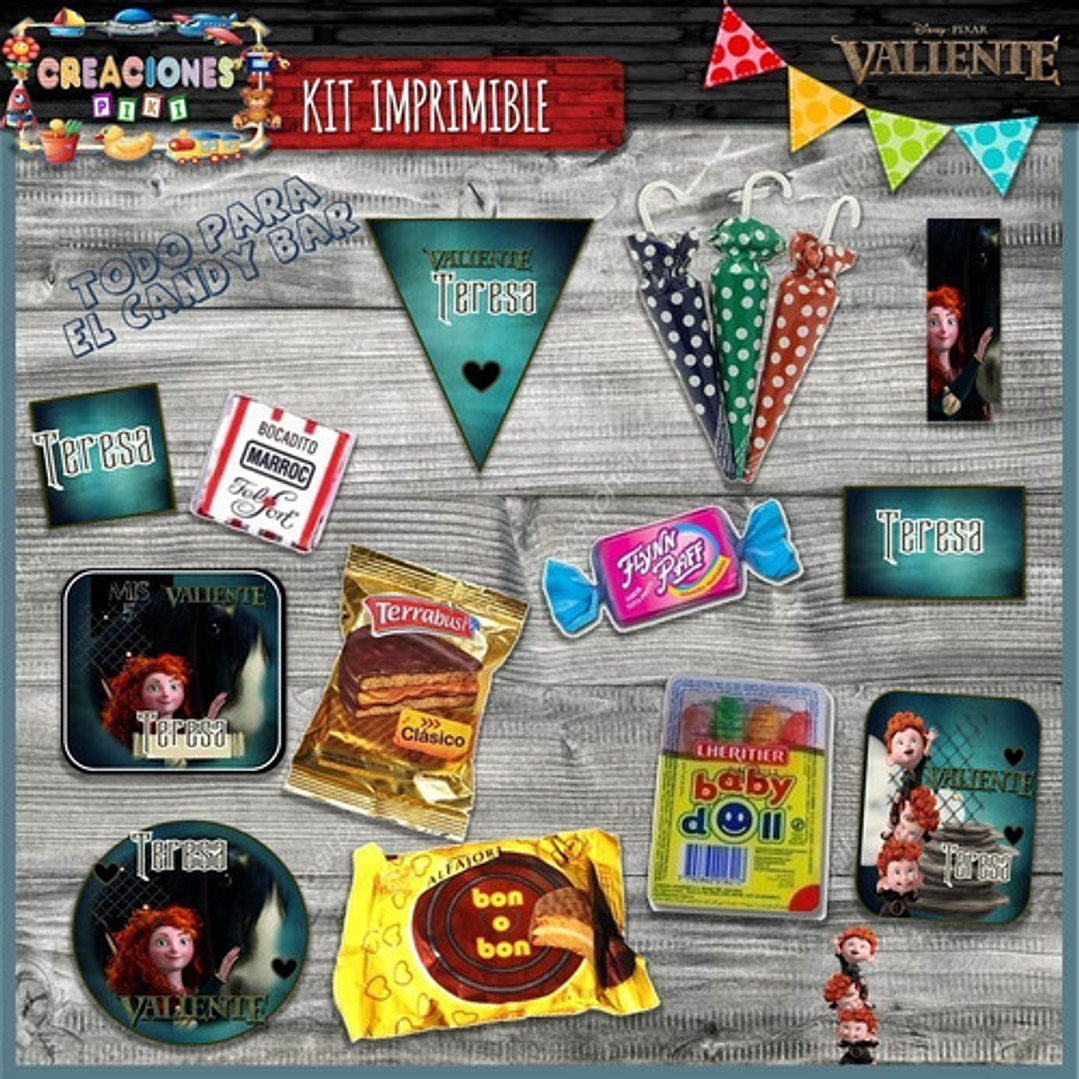Kit Imprimible Candy Bar Valiente Merida Modelo 2 Completo 6