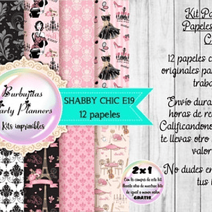 Papeles Digitales Fondos Shabby Paris Rosa Negro E19