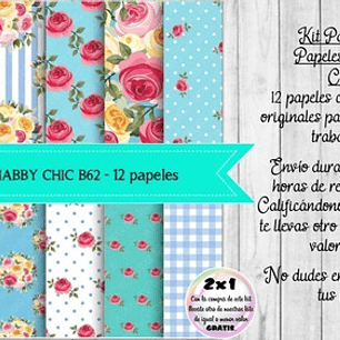Papeles Digitales Shabby Chic Vintage Rosa Y Celeste B62
