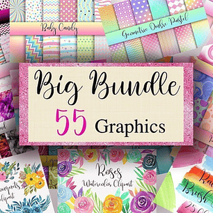Bundle 1 - Papeles Digitales Y Cliparts Acuarelas Pasteles