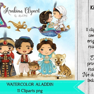 Cliparts Aladdin Acuarela  Kit Imprimibles