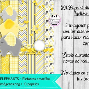 Papeles Y Cliparts Png Elefantes Amarillos Kit Imprimible