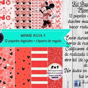 Papeles Fondos Digitales Minnie Roja 5 Kit Imprimible