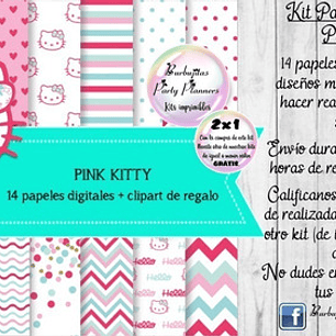 Papeles Fondos Digitales Pink Kitty Rosa Kit Imprimible