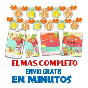 Kit Imprimible Candy Bar Flamencos Anana Tropical Hawaiana 