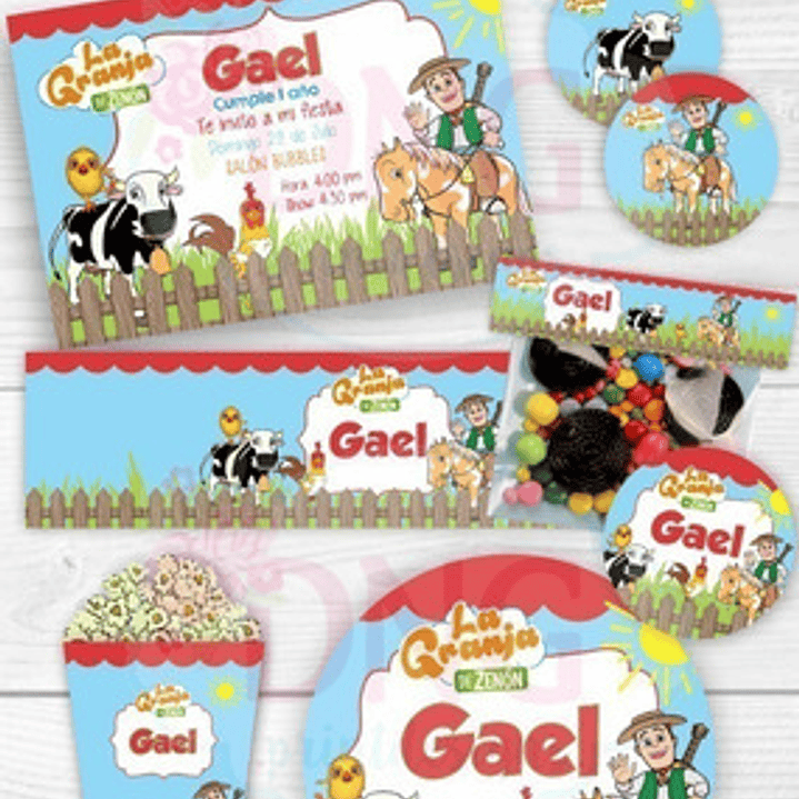 Kit Imprimible Invitaciones Candy Bar Png / Granja De Zenón 1