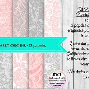 Papeles Digitales Shabby Chic Vintage Rosa Y Gris B48