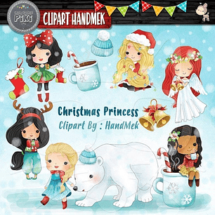 Pack Imagenes Clipart Princesas De Navidad + Regalo A1