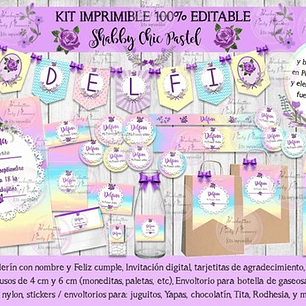 Kit Imprimible Candy Bar Shabby Chic Pastel 100% Editable