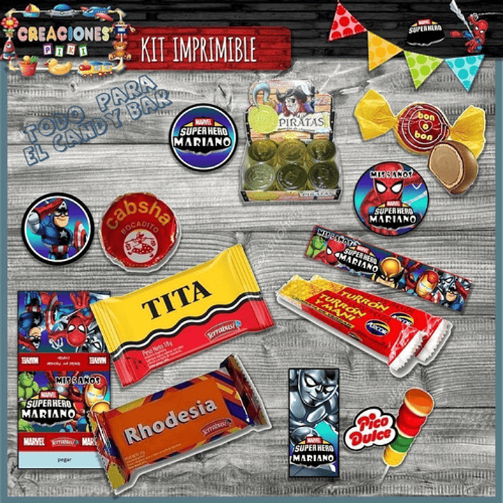 Kit Imprimible Candy Bar Marvel Escuadron Squad Mas Completo 5