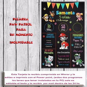 Tarjeta Pizarra Imprimible Editable Paw Patrol 2