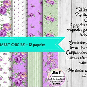 Papeles Digitales Shabby Chic Vintage Verde Y Lila B81