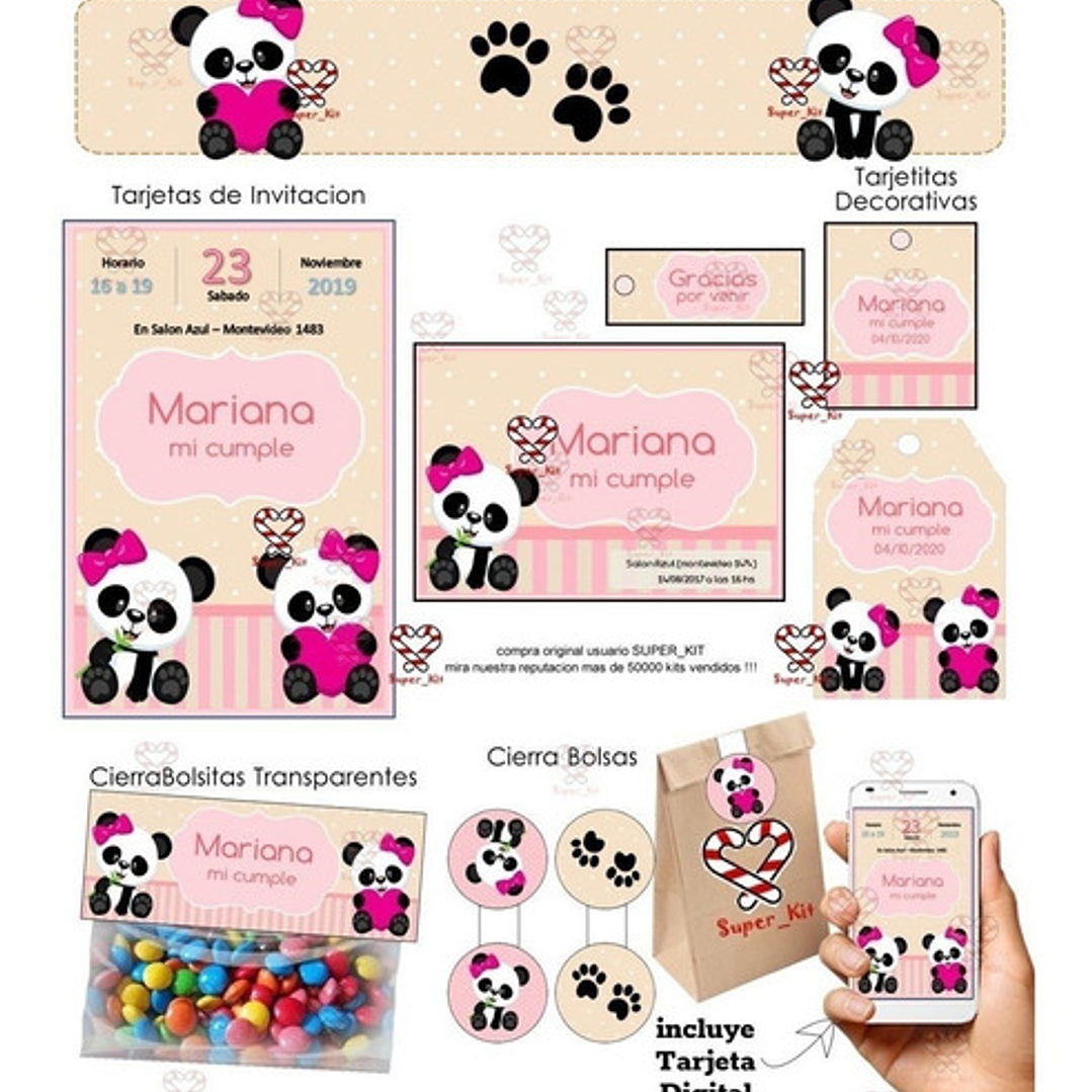 Kit Imprimible Osito Panda Mod 2 Editable 2