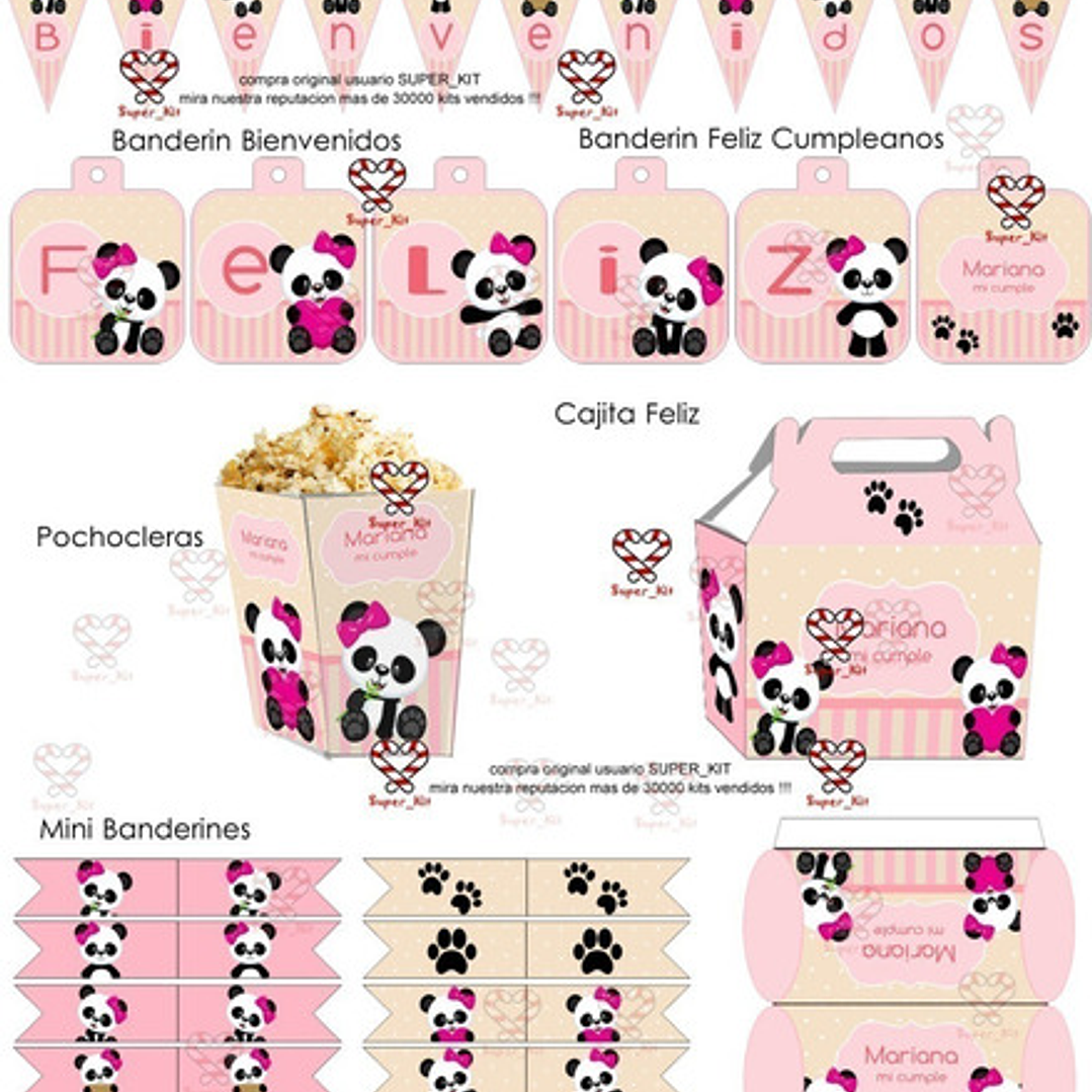 Kit Imprimible Osito Panda Mod 2 Editable 4