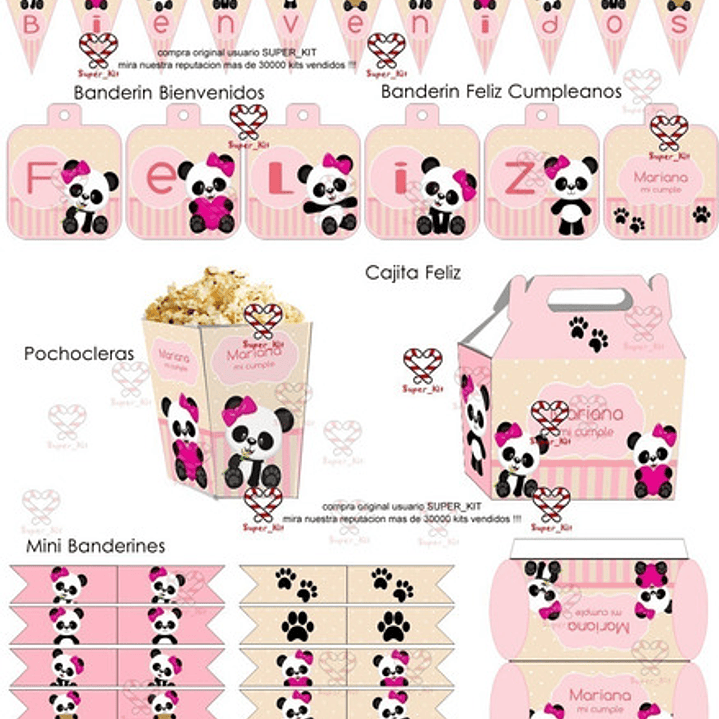 Kit Imprimible Osito Panda Mod 2 Editable 4