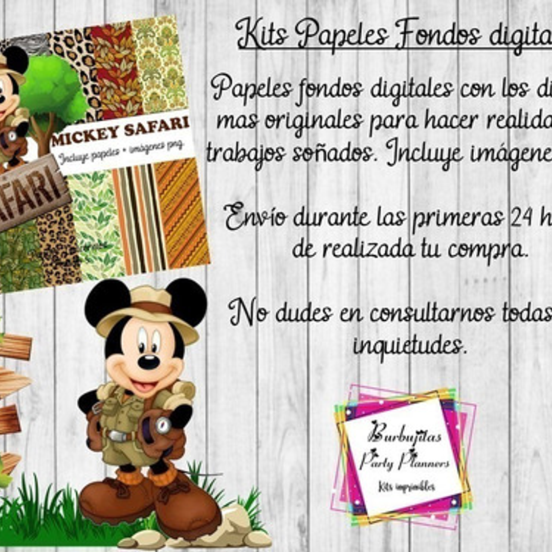 Papeles Fondos Digitales Mickey Safari - Kit Imprimibles 2