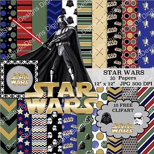 Kit Imprimible Star Wars 20 Fondos Y 10 Clipart 