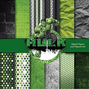 Kit Imprimible  Hulk - 7 Clipart - 12 Fondos